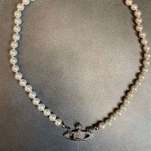 Vivienne Westwood Silver Mini Bass Pearl Necklace